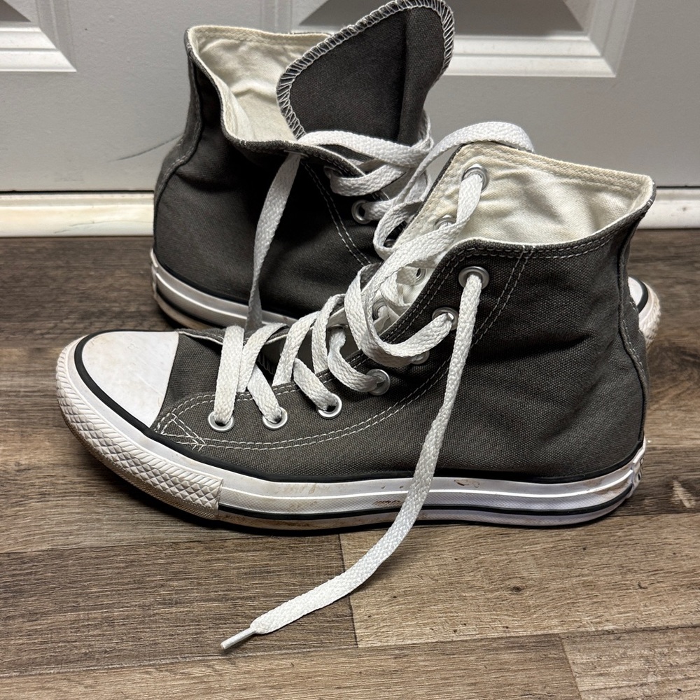 Converse High-Top Canvas Sneakers in Charcoal and White